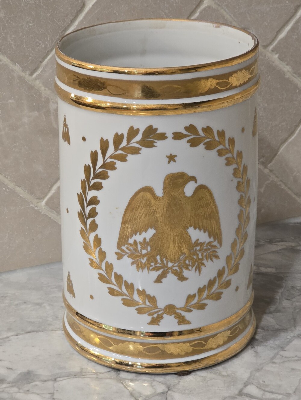 Antique French Le Tallec White & Gold Porcelain Canister Vase Pot Utinsil Holder